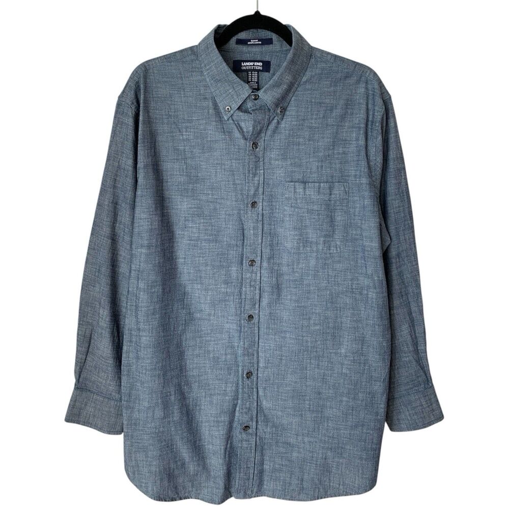 Lands' End Chambray Button Down Shirt Steel Blue Slim Fit - Size 17x33